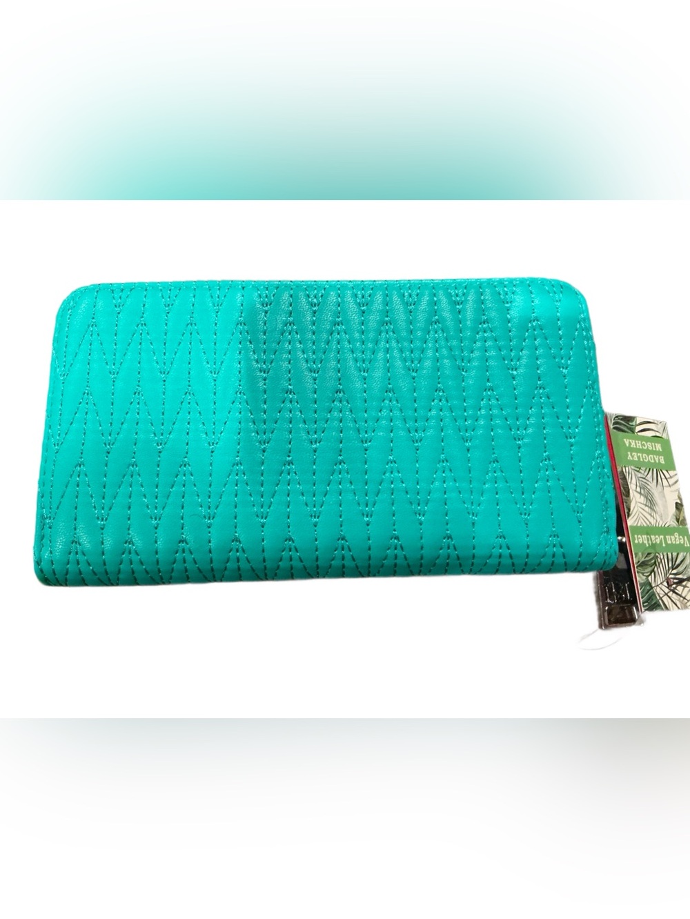 Badgley Mischka Teal Quilted Wallet with Silver Logo NWT - Picture 2 of 3